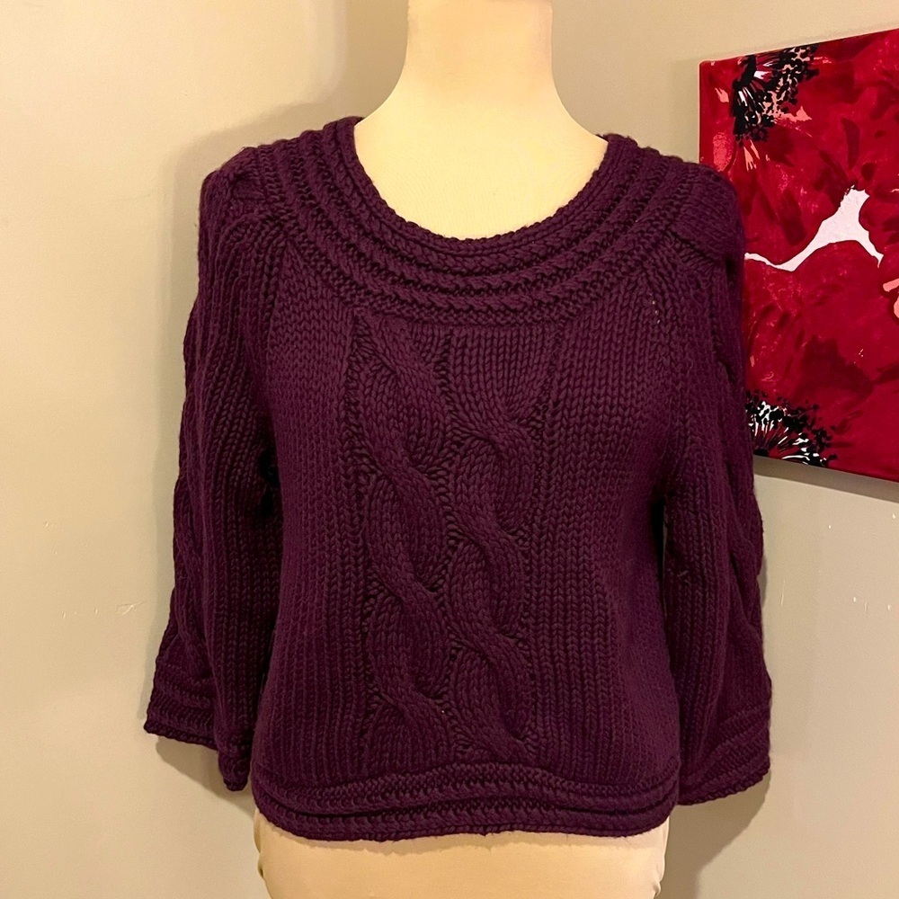 Moda International Wool cable knit crew neck sweater, size L